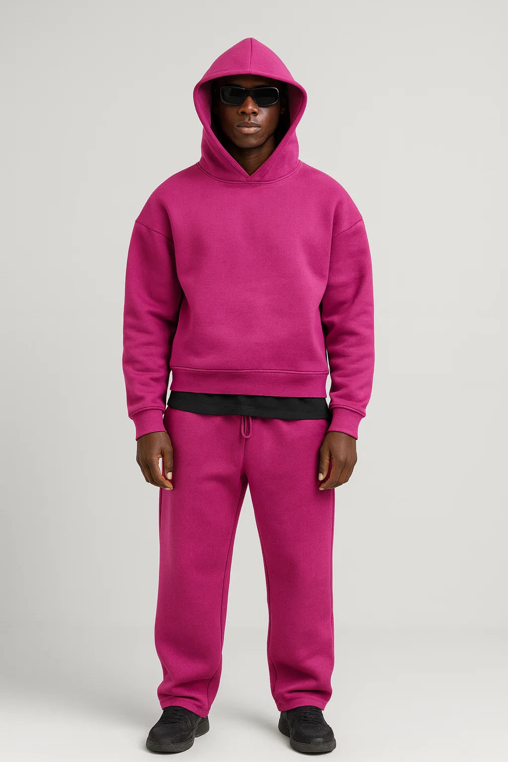 Men's Hoodie Jogger Set with Relaxed Fit & Elastic Waistband - Full Body Pose