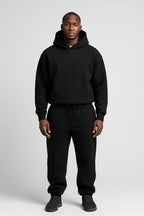 Black Men's Hoodie Jogger Set with Relaxed Fit & Elastic Waistband