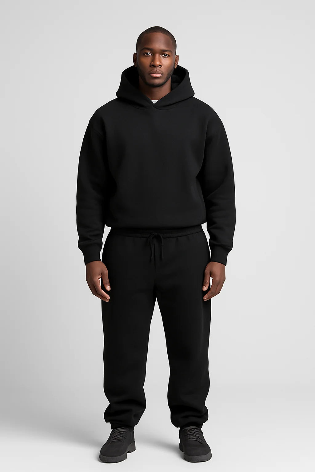 Black Men's Hoodie Jogger Set with Relaxed Fit & Elastic Waistband