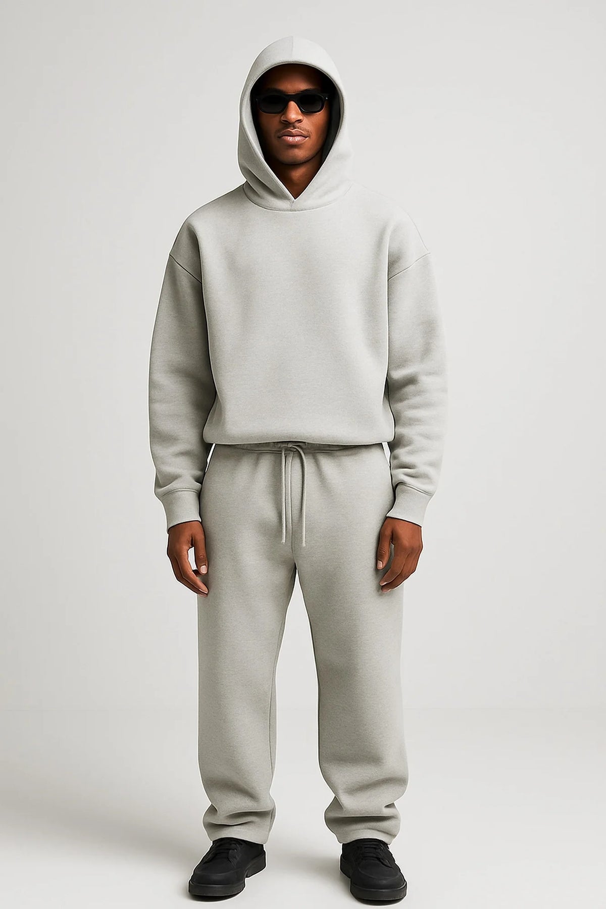 Light Grey Men's Hoodie Jogger Set with Relaxed Fit & Elastic Waistband