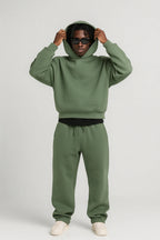 Olive Men's Hoodie Jogger Set with Relaxed Fit & Elastic Waistband