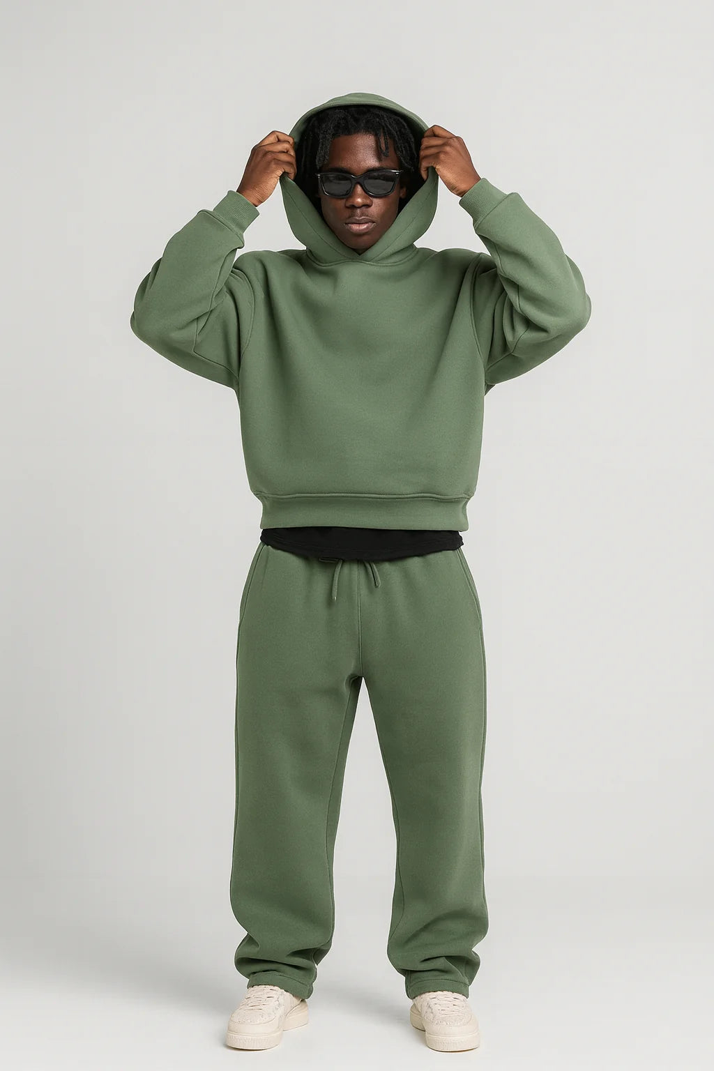Olive Men's Hoodie Jogger Set with Relaxed Fit & Elastic Waistband