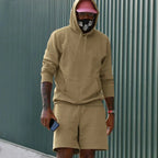 Camel Men's Hoodie and Shorts Two Piece Set with Kangaroo Pocket & Drawstring Waist - Outdoor Front Plain