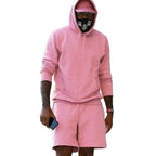 Pink Men's Hoodie and Shorts Two Piece Set with Kangaroo Pocket & Drawstring Waist — Blake - Front Full Standing