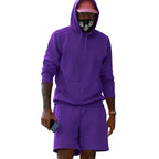Purple Men's Hoodie and Shorts Two Piece Set with Kangaroo Pocket & Drawstring Waist — Blake - Front Full Studio