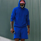 Royal blue Men's Hoodie and Shorts Two Piece Set with Kangaroo Pocket & Drawstring Waist