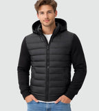 Black Men's Quilted Winter Jacket with Hood & Stretch Sleeves — Hudson