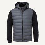 Grey Men's Quilted Winter Jacket with Hood & Stretch Sleeves — Hudson - Flat Lay Front