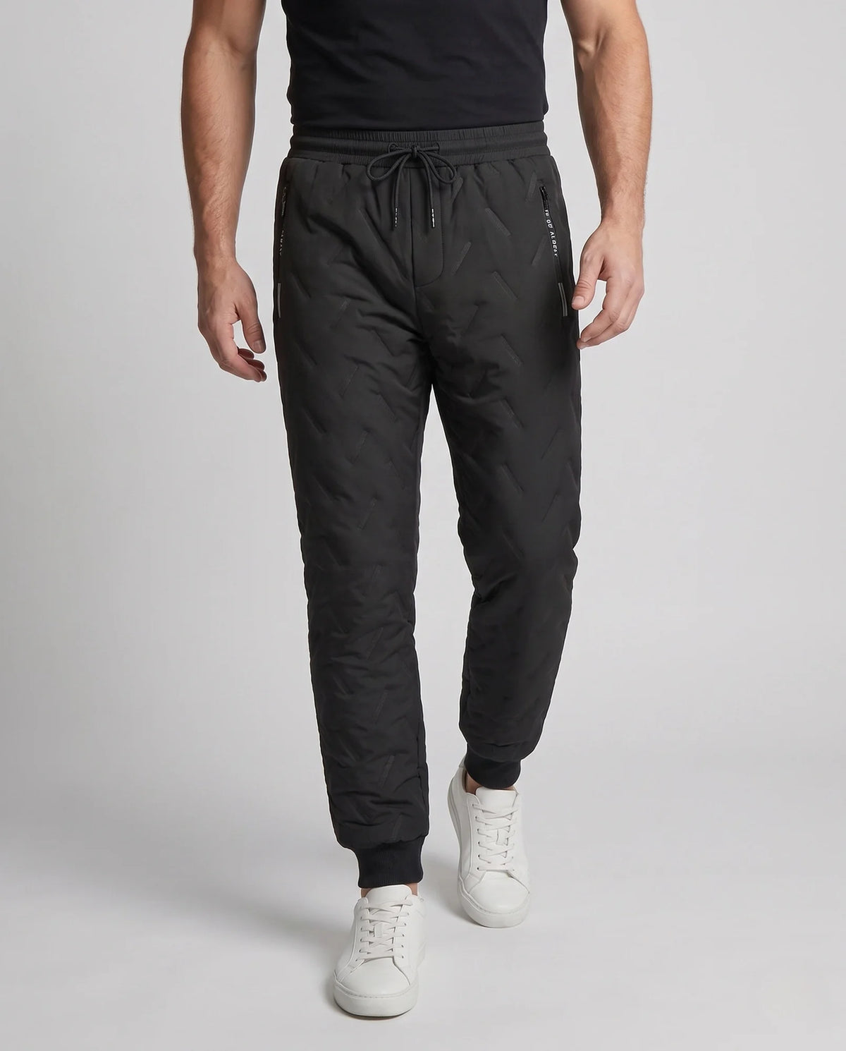 Men's Insulated Winter Pants with Elastic Waistband & Zip Pockets - Front Closeup