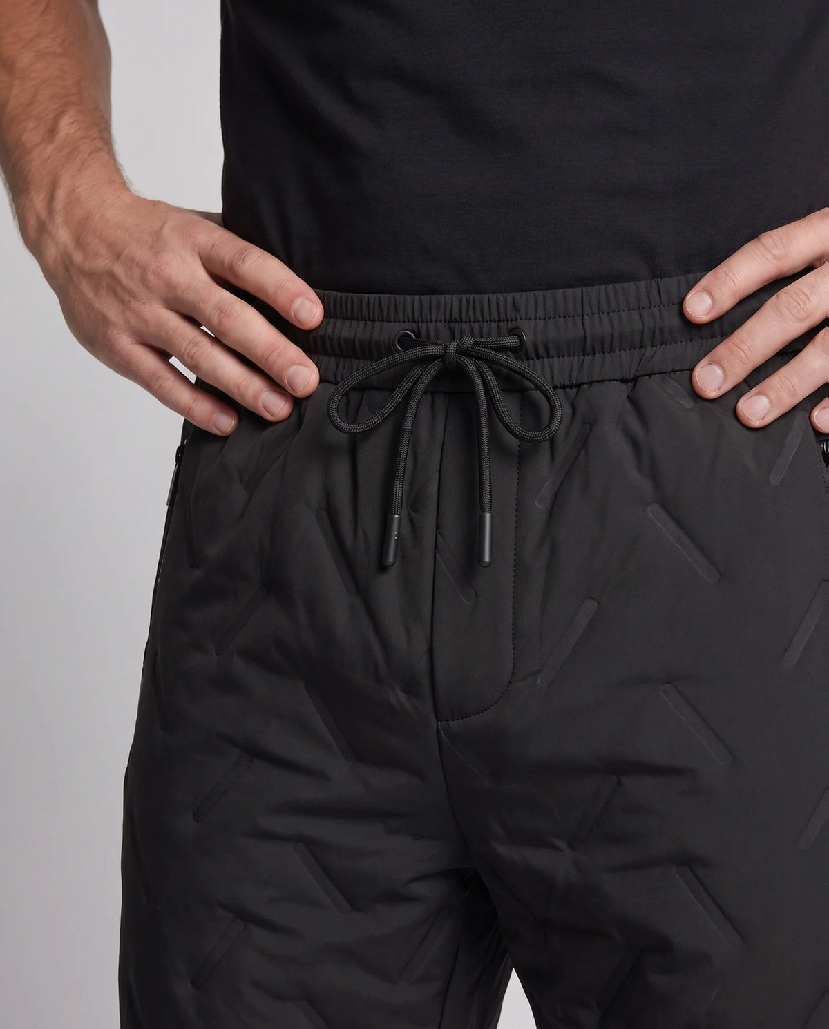 Men's Insulated Winter Pants with Elastic Waistband & Zip Pockets - Waistband Detail