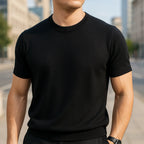 Black Men's Knit T-Shirt with Crew Neckline & Ribbed Trim Detailing — Hayden