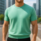 Green Men's Knit T-Shirt with Crew Neckline & Ribbed Trim Detailing — Hayden