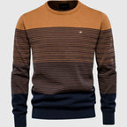 Orange Men's Striped Knit Sweater with Ribbed Trim & Relaxed Fit