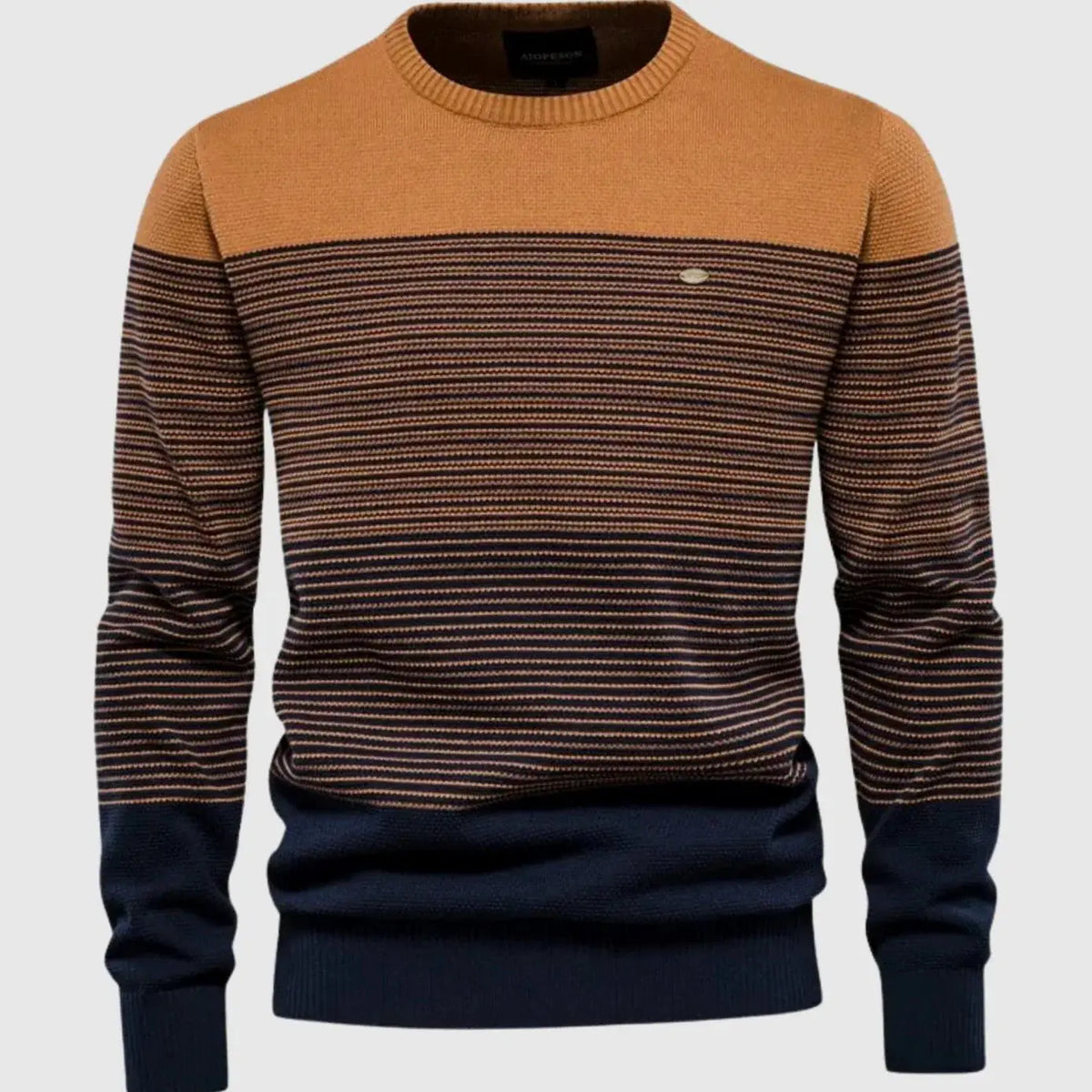 Orange Men's Striped Knit Sweater with Ribbed Trim & Relaxed Fit