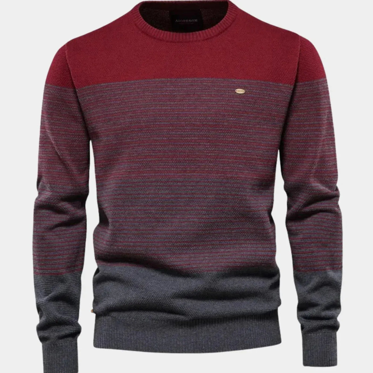 Red Men's Striped Knit Sweater with Ribbed Trim & Relaxed Fit
