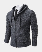 Men's Zip Hoodie with Knitted Finish, Lined Hood & Ribbed Cuffs - Front Close Texture