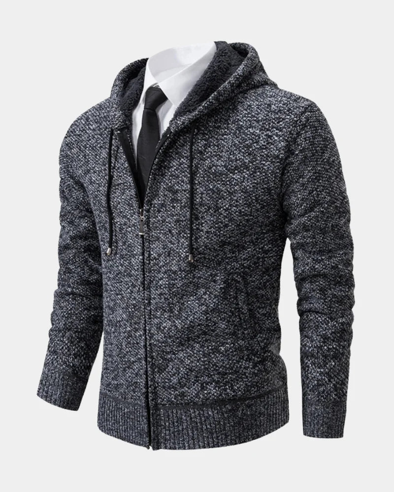 Men's Zip Hoodie with Knitted Finish, Lined Hood & Ribbed Cuffs - Front Close Texture