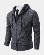 Dark Grey Men's Zip Hoodie with Knitted Finish, Lined Hood & Ribbed Cuffs