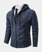 Grey Men's Zip Hoodie with Knitted Finish, Lined Hood & Ribbed Cuffs