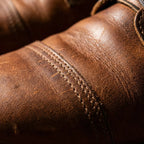 Brown Men's Lace-Up Ankle Boots with Cap Toe & Stitched Detailing - Close Up Stitching