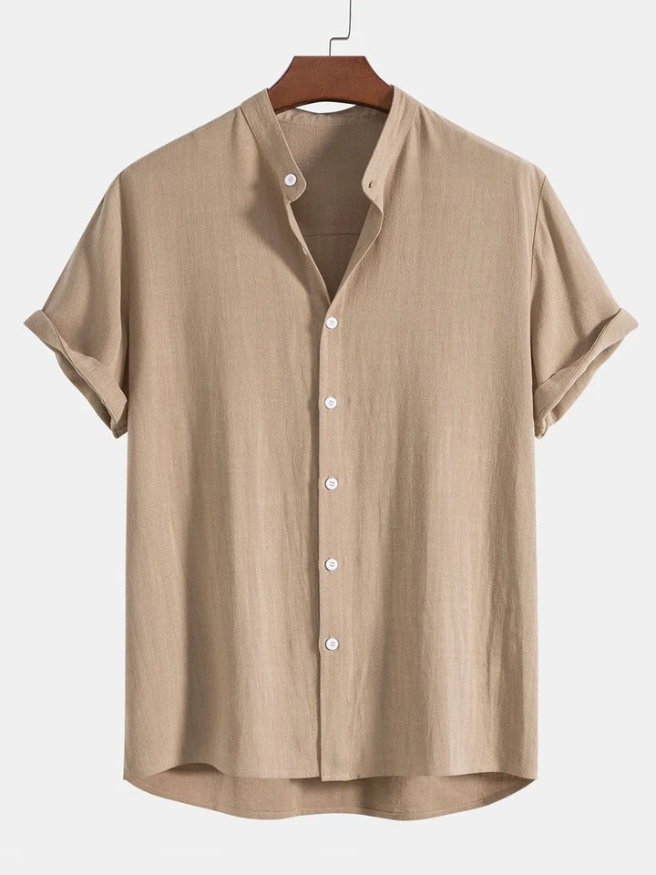 Beige Men's Linen Shirt & Trousers Co-Ord Set — Everett Band Collar Short Sleeve - Shirt Only