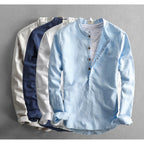 Light Blue Men's Linen Henley Shirt — Erin Mandarin Collar Vintage Fit - Color Lineup
