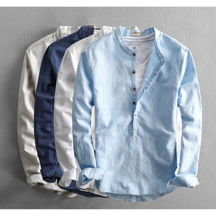 Light Blue Men's Linen Henley Shirt — Erin Mandarin Collar Vintage Fit - Color Lineup