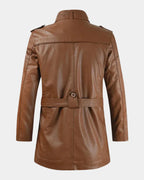 Men's Long Biker Jacket with Stand Collar & Belted Cuffs - Back Full Belted