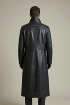 Men's Long Overcoat with Relaxed Fit & Notched Lapel Collar - Back Full
