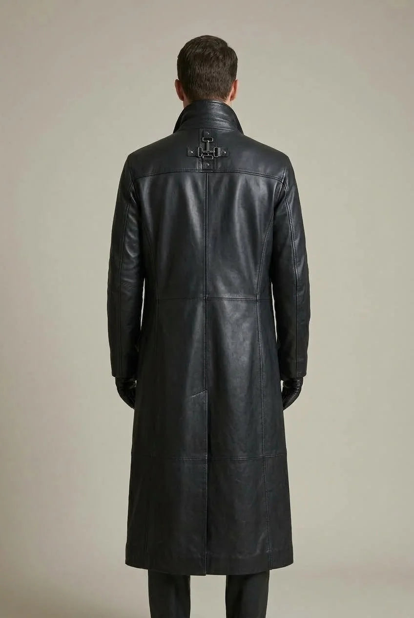 Men's Long Overcoat with Relaxed Fit & Notched Lapel Collar - Back Full