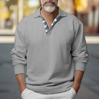 Grey Men's Polo Sweatshirt with Contrast Placket & Brushed Fleece Lining