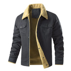 Men's Quilted Jacket with Sherpa Collar & Chest Pockets - Front Collar Detail