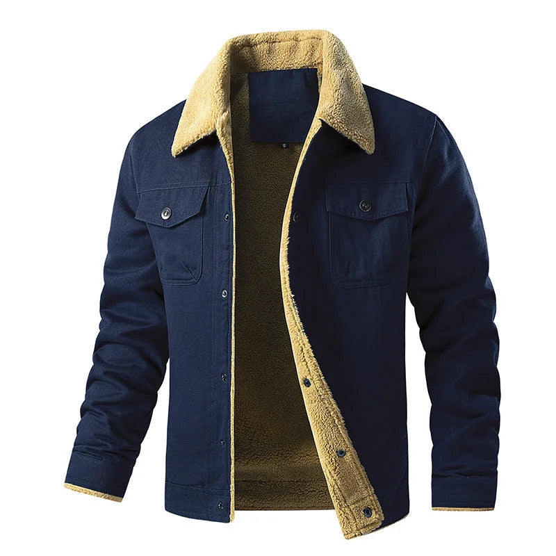 Men's Quilted Jacket with Sherpa Collar & Chest Pockets - Front Half Open