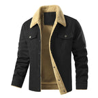 Black Men's Quilted Jacket with Sherpa Collar & Chest Pockets - Front Open Pose