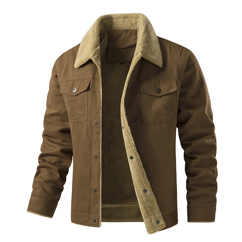 Men's Quilted Jacket with Sherpa Collar & Chest Pockets - Tone Front Lining Detail