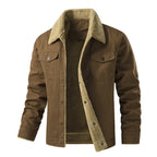 Brown Men's Quilted Jacket with Sherpa Collar & Chest Pockets