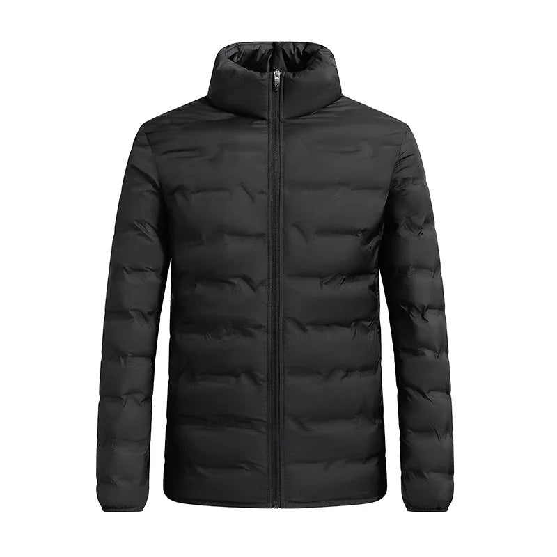 Men's Quilted Jacket with Stand Collar & Elasticated Cuffs - Front Closed