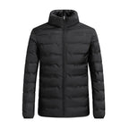 Black Men's Quilted Jacket with Stand Collar & Elasticated Cuffs