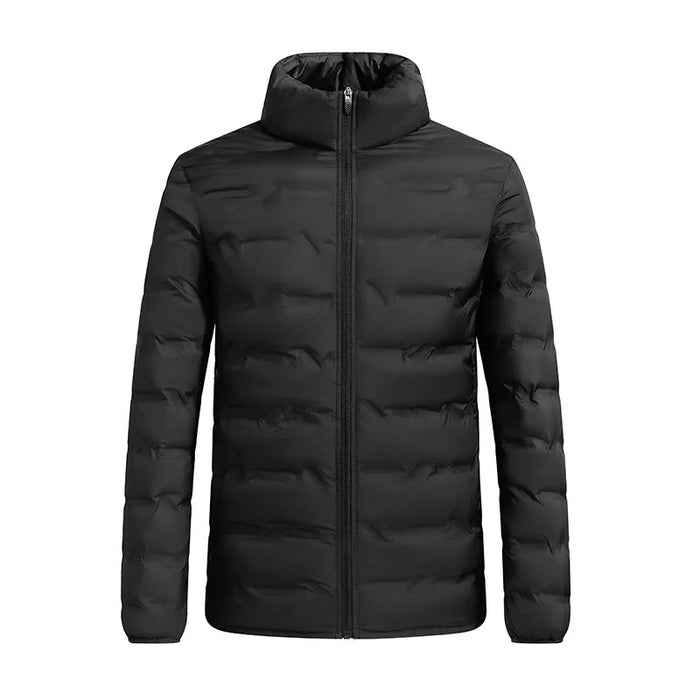 Black Men's Quilted Jacket with Stand Collar & Elasticated Cuffs