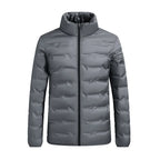 Dark Grey Men's Quilted Jacket with Stand Collar & Elasticated Cuffs