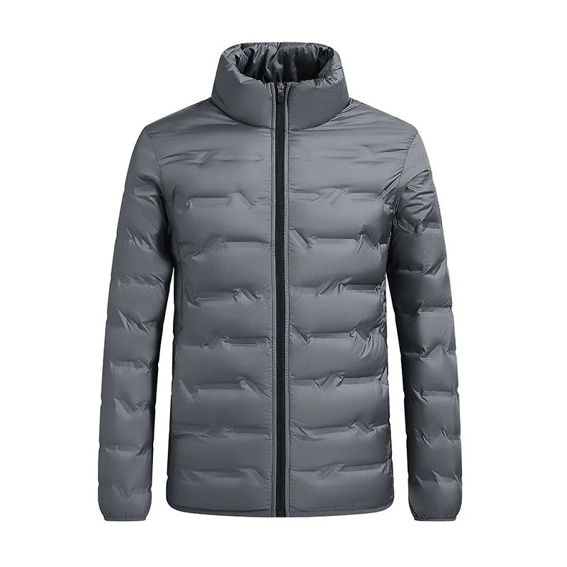 Dark Grey Men's Quilted Jacket with Stand Collar & Elasticated Cuffs
