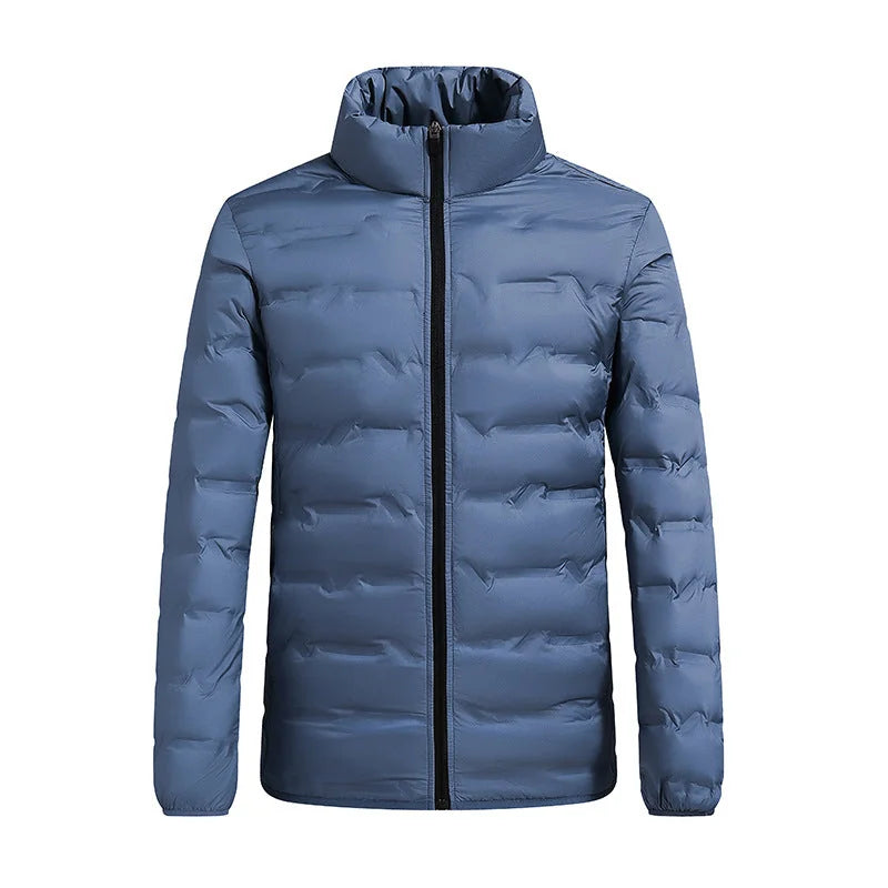 Hazy Blue Men's Quilted Jacket with Stand Collar & Elasticated Cuffs