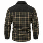 Men's Checked Shirt Jacket with Sherpa Lining & Button-Front Closure - Back Full