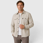 Apricot Men's Slim Fit Overshirt with Mandarin Collar & Soft Brushed Cotton Feel - Front Detail