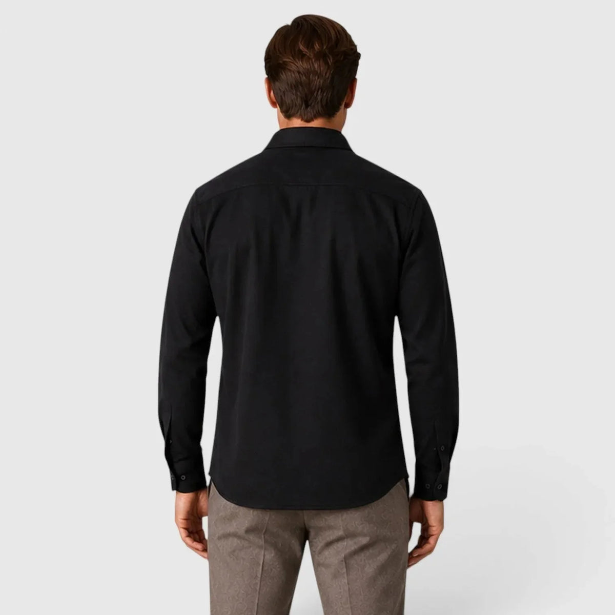 Men's Slim Fit Overshirt with Mandarin Collar & Soft Brushed Cotton Feel - Back Solid