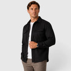 Men's Slim Fit Overshirt with Mandarin Collar & Soft Brushed Cotton Feel - Front Solid