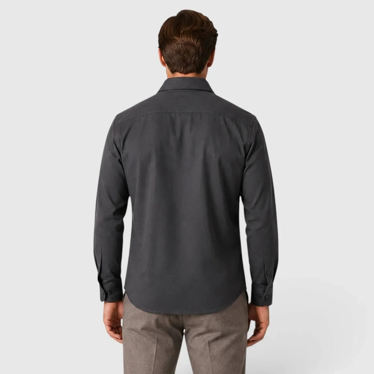Men's Slim Fit Overshirt with Mandarin Collar & Soft Brushed Cotton Feel - Back Close