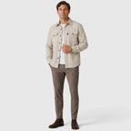 Men's Slim Fit Overshirt with Mandarin Collar & Soft Brushed Cotton Feel - Apricot Full Body Pose