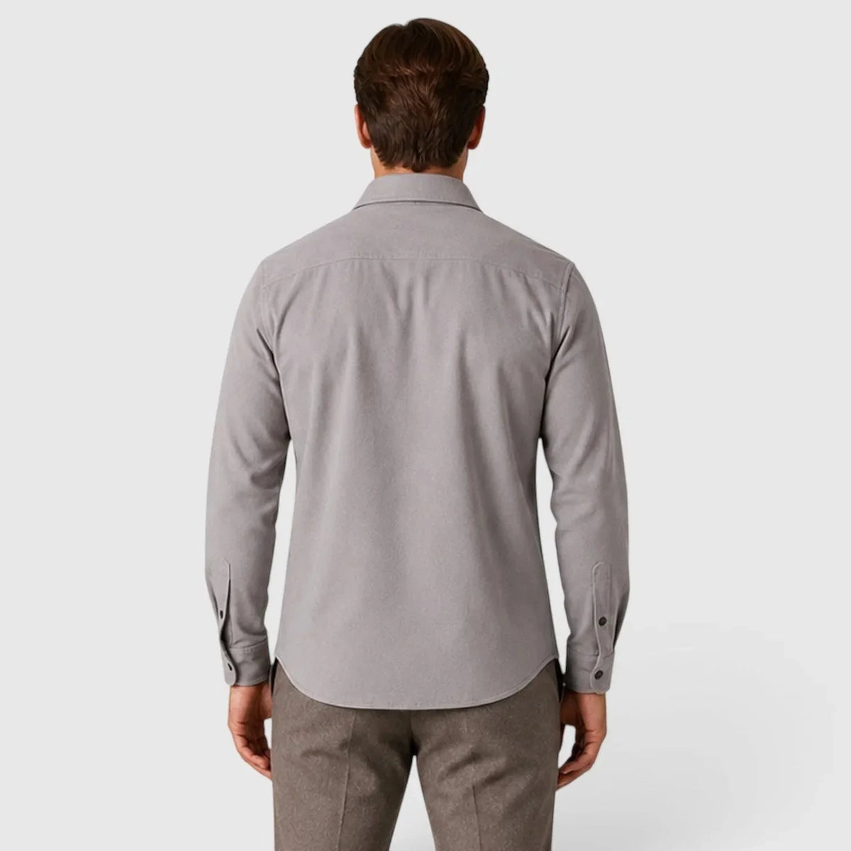 Men's Slim Fit Overshirt with Mandarin Collar & Soft Brushed Cotton Feel - Back Full