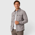 Men's Slim Fit Overshirt with Mandarin Collar & Soft Brushed Cotton Feel - Front Turn